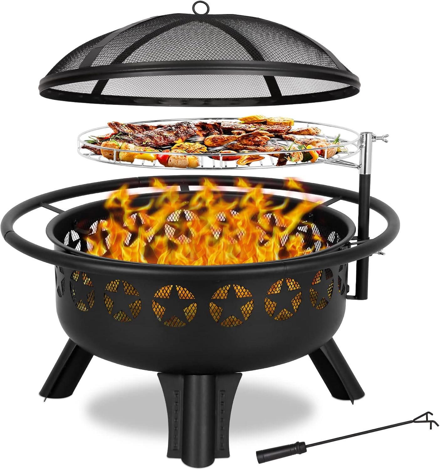 Hykolity 2-in-1 Wood Burning Fire Pit with Grill